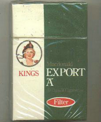 Export \'A\' Macdonald Kings Filter cigarettes 10 cartons
