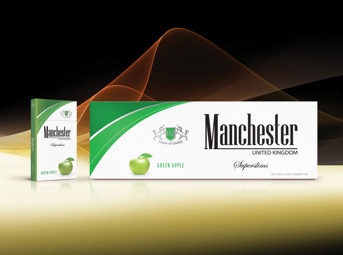 Manchester Superslims green apple cigarettes 10 cartons - Click Image to Close