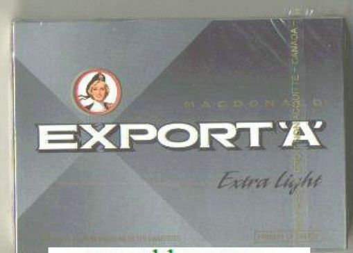 Export 'A' Macdonald Extra Light 25s cigarettes 10 cartons