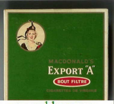 Export 'A' Macdonald's Bout Filtre green cigarettes 10 cartons